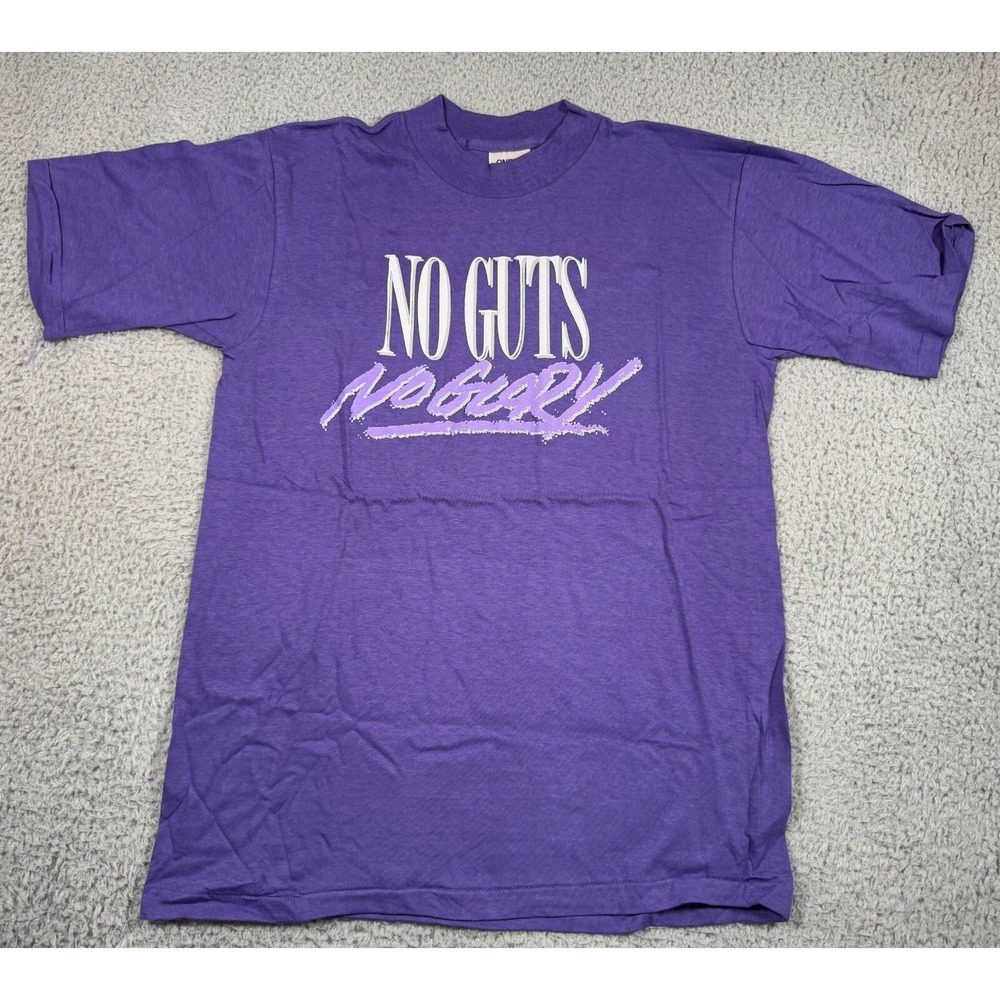 Vintage No Guts No Glory Shirt Mens Large Purple Raised‎ Lettering Single Stitch